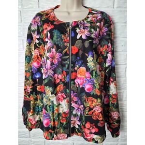 BACCINI Floral jacket blouse Women's sz 22/24W Full zip Polyester Bright colors